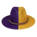 Two-tone wool felt fedora hat in purple and yellow with rhinestone studded band - M (56-58cm) / Purple & Yellow