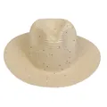 Elegant beige straw sun hat with sparkling sequins for women's beach vacation - M (56-58cm) / Beige