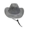 Silver disco style cowboy hat with black grid pattern and adjustable chin strap - M (56-58cm) / Silver