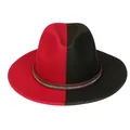 Two-tone red and black wool felt fedora hat with a stylish studded decorative band - M (56-58cm) / Red Black Patchwork