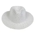 Elegant white straw Panama sun hat with gold sequins for women’s summer beach vacation - M (56-58cm) / White