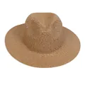 Brown woven straw fedora beach hat with shiny sequins for sun protection and summer vacations - M (56-58cm) / Khaki