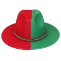 Two-tone red and green wool fedora hat with rhinestone and rivet decorative band - M (56-58cm) / Red Green Patchwork