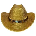 Chapeau de cowboy doré scintillant avec bande décorative et perles turquoises - M / Sommet Plat Or