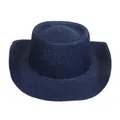 Sombrero Panamá clásico de paja trenzada azul oscuro con ala ancha y copa con muesca - M (56-58cm) / Azul Marino (B)
