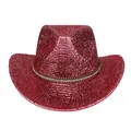Chapeau de cowboy rouge à paillettes avec bandeau en cuir orné de strass - Sommet en Coeur / Rouge pastèque