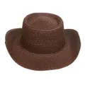 Sombrero Panamá de paja tejida marrón oscuro con ala ancha y copa plana moderna - M (56-58cm) / Marrón (D)