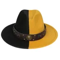 Two-tone wool fedora hat in black and yellow with studded leather band and badge - M (56-58cm) / Black & Yellow With Badge