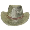 Chapeau de cowboy doré à paillettes avec bande décorative marron ornée de clous - Sommet en Coeur / Bleu foncé