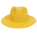 Foldable yellow woven Panama straw hat with a wide brim and classic fedora crown - 56-58cm / Basic Style / Yellow