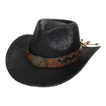 Vintage black faux leather western cowboy hat with bull skull buckle and stud details - M (56-58cm) / Heart Top / Black