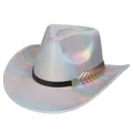 Dettaglio di cappello da cowboy olografico con piuma in metallo dorato su nastro nero - Un Top A Forma Di Cuore D'argento / M (56-58cm)