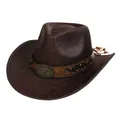 Vintage dark brown faux leather cowboy hat with bull head buckle and fringe details - M (56-58cm) / Heart Top / Coffee