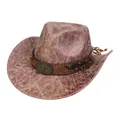 Vintage western cowboy hat in cracked reddish brown faux leather with bull head buckle - M (56-58cm) / Heart Top / Khaki