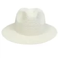 Classic white woven straw sun hat with fedora crown and wide brim for summer beachwear - 56-58cm / Basic Style / Cream