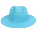 Light blue summer straw panama hat with breathable wide brim and fedora jazz style design - 56-58cm / Basic Style / Lake Blue