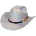 Dettaglio di un cappello da cowboy olografico con foglia in metallo dorato e nastro - Un Top Argentato A Linea Singola / M (56-58cm)