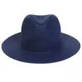 Navy blue wide brim Panama straw hat with a stylish fedora crown and woven texture - 56-58cm / Basic Style / Navy Blue