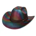 Détail du chapeau de cowboy arc-en-ciel avec texture tissée et bande en cuir clouté - M (56-58cm) / Couronne Droite Violet Foncé