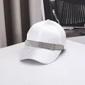 Detail of white satin baseball cap with sparkling silver sequin brim and rhinestone trim - White Glitter Satin (017B)