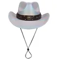 Holographic western cowboy hat with iridescent finish and studded leather band - M (56-58cm) / Heart Top-Silver