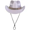 Sparkly lavender cowboy hat with silver trim and adjustable windproof strap on white background - Light Purple