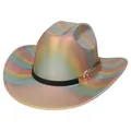 Detail of iridescent cowboy hat showing metallic rainbow texture and gold leaf chain trim - F Yellow - Heart Top / M (56-58cm)