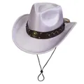 Detailed view of lavender glitter cowboy hat with metal emblem and studded belt - Plain Style / Light Purple