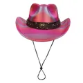 Pink and purple gradient Western cowboy hat with metallic sheen and studded leather band - M (56-58cm) / Heart Top-Rose Red