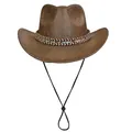 Classic dark brown western cowboy hat with ethnic style woven band and adjustable chin strap - Coffee
