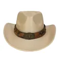 Classic Western beige cowboy hat with brown leather band and metallic longhorn emblem - M(56-58cm) / Classic / Champagne