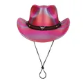 Sombrero vaquero rosa iridiscente con hebilla de cabeza de toro y remaches dorados - M(56-58cm) / Rosa Rojo (Parte Superior Corazón)