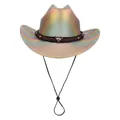 Iridescent western cowboy hat with metal bull skull and studded leather band - M (56-58cm) / Flat Top-Yellow