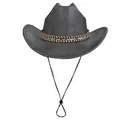 Dark grey western cowboy hat with bohemian braided band and adjustable chin strap - M (56-58cm) / Flat Top Dark Gray