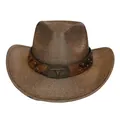 Classic bronze western cowboy hat with woven texture and vintage bull skull leather band - M(56-58cm) / Classic / Coffee