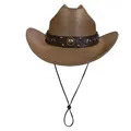 Cappello da cowboy marrone scuro con fascia in pelle borchiata e laccio antivento - M (56-58cm) / Corona Piatta / caffè