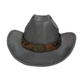 Classic grey western cowboy hat with brown studded leather band and bull head ornament - M(56-58cm) / Straight Top / Dark Gray