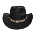 Classic black faux leather western cowboy hat with vintage turquoise bead band - M (56-58cm) / Heart Top (366A) / Black