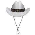 Cappello da cowboy glitter argento con fascia in pelle marrone ed emblema di cavallo - M (56-58cm) / Corona Piatta / Argento