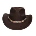 Vintage dark brown faux leather cowboy hat with an ornate turquoise beaded band - M (56-58cm) / Heart Top (366B) / Coffee