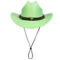 Neon green western cowboy hat with silver bull head accessory and decorative band - M (56-58cm) / Flat Top Fruit Green