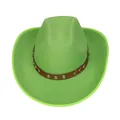 Bright green western cowboy hat with a brown studded leather band on white background - M (56-58cm) / Retro Rivet Style (111) / Light Green