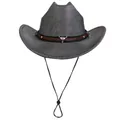 Silver-grey Western cowboy hat with silver bull head metal piece and leather band - M (56-58cm) / Flat Top Dark Gray