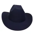 Classic navy blue wool felt western cowboy hat with a wide brim and reinforced stitching - M (56-58cm) / Navy Blue