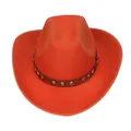 Orange western cowboy wool felt hat with brown studded band on a white background - M (56-58cm) / Retro Rivet Style (111) / Orange