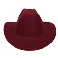 Classic wide brim wool felt cowboy hat in deep burgundy red with stylish curved brim - M (56-58cm) / Burgundy