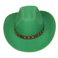Vibrant green felt cowboy hat featuring a brown leather band with silver metal studs - M (56-58cm) / Retro Rivet Style (111) / Green