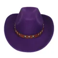 Purple western cowboy hat in wool felt with studded brown leather band - M (56-58cm) / Retro Rivet Style (111) / Purple