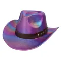 Schillernder Western-Cowboyhut mit Glitzereffekt und braunem Nietengürtel für Herren Damen - M (56-58cm) / Herz Krone Lila