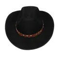 Classic black wool cowboy hat featuring brown leather band with silver metal studs - M (56-58cm) / Retro Rivet Style (111) / Black